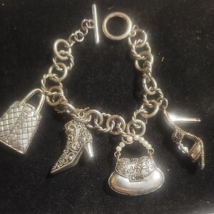 Antique Silver/Metal Charm Bracelet with Fashion Accessories